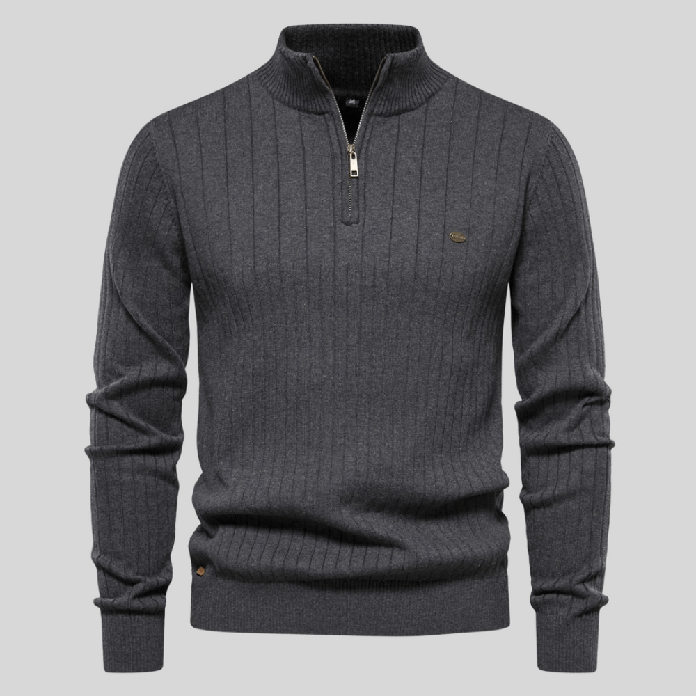 Men’s Half Zip Sweater – Ribbed, Mock Neck Style
