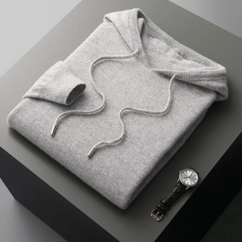 Men’s Hoodie Sweater – Minimalist Knit, Drawstring Hood