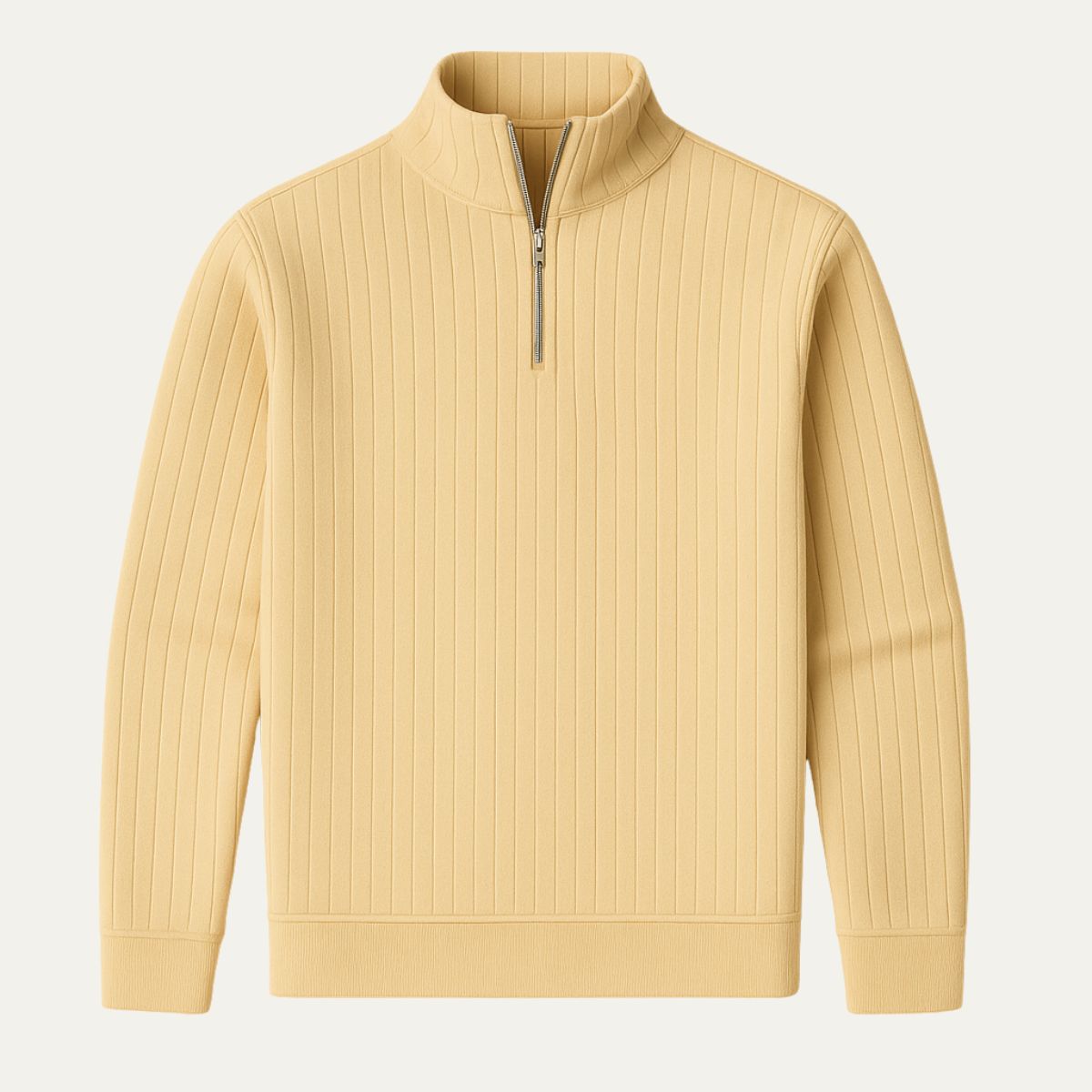 Men’s Ribbed Half Zip Jumper – Stand Collar, Warm Knit