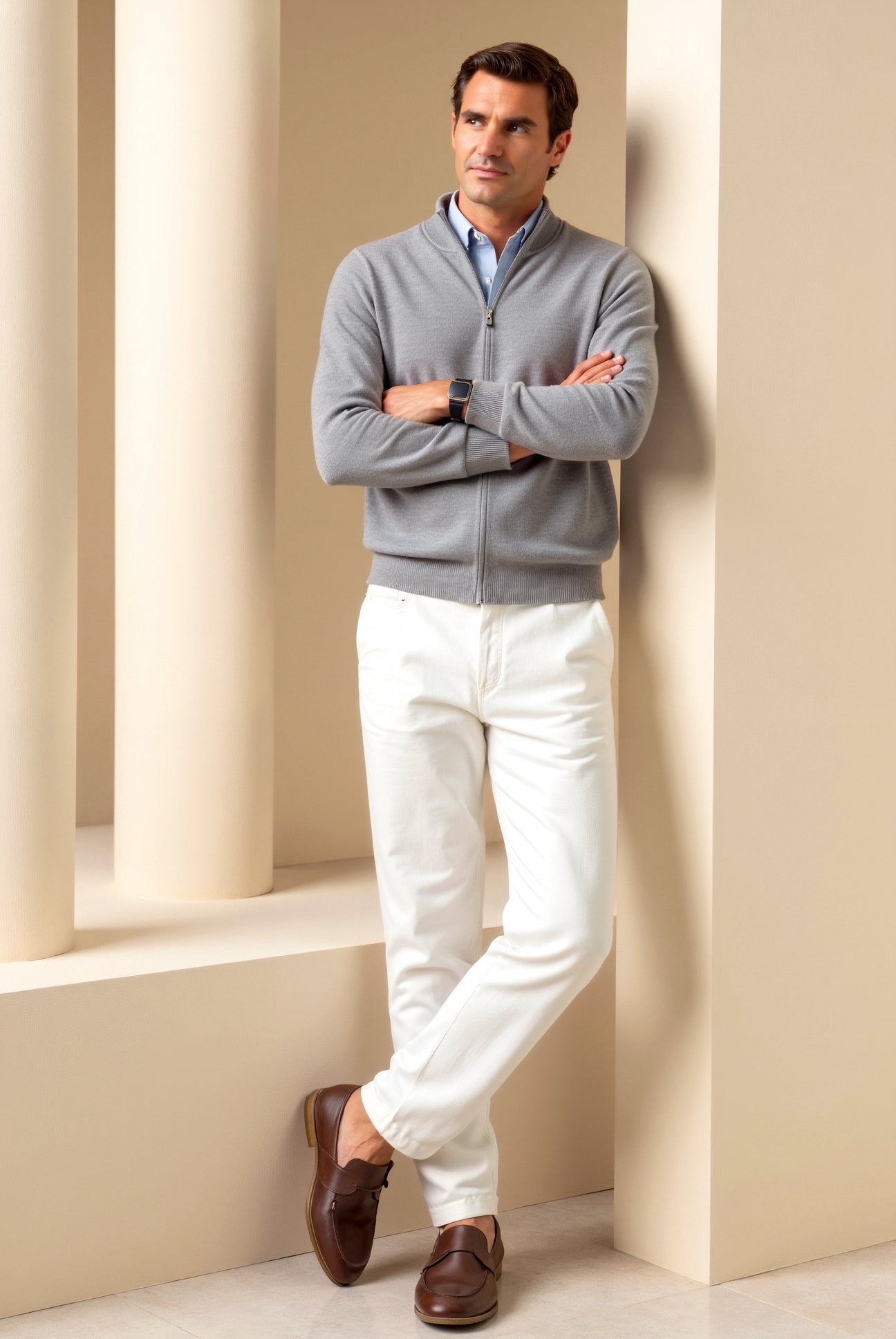 Men’s Slim Fit Zip-Up Jacket – Minimalist Stand-Up Collar