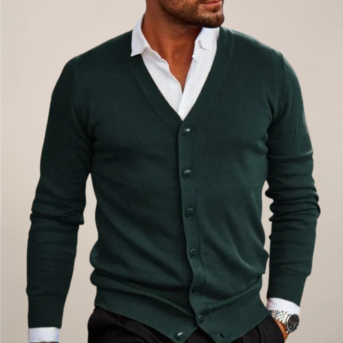 Men’s V-Neck Button Cardigan – Smart Casual Layer for Office & Evenings