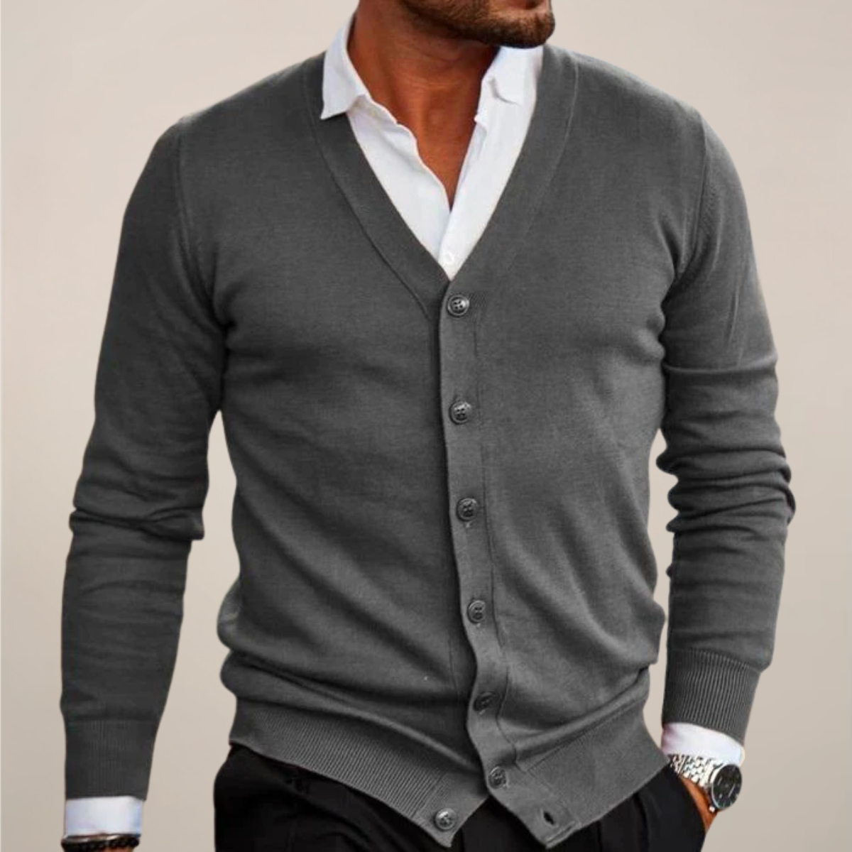 Men’s V-Neck Button Cardigan – Smart Casual Layer for Office & Evenings