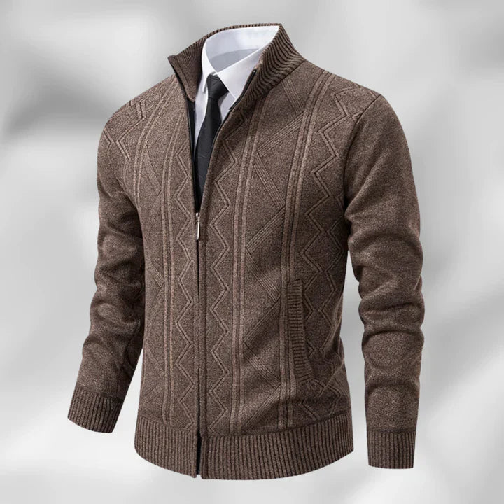 Men’s Zip-Up Business Cardigan – Stand Collar Smart Casual Layering Piece