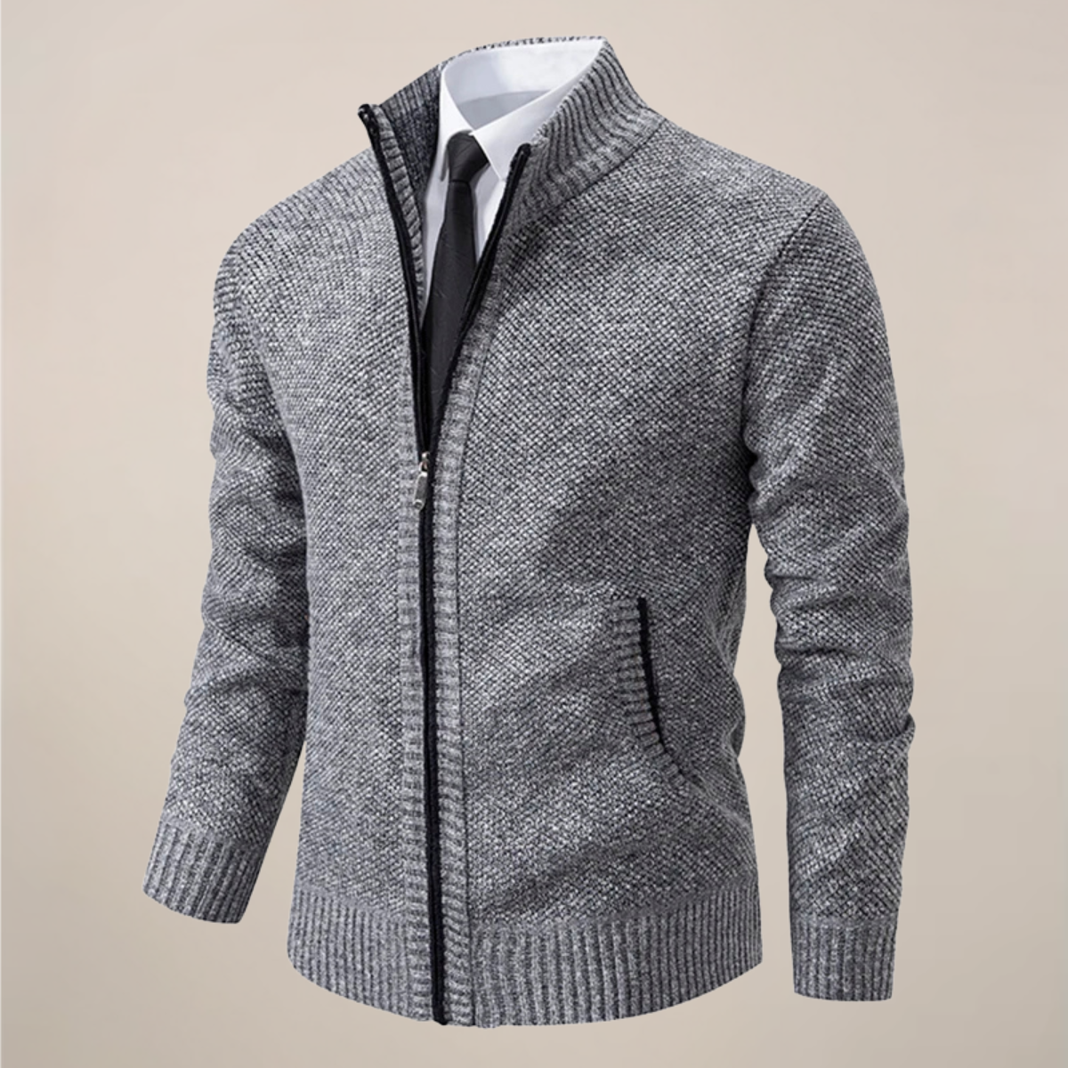 Men’s Zip-Up Stand Collar Cardigan – Smart Casual Knit Jacket