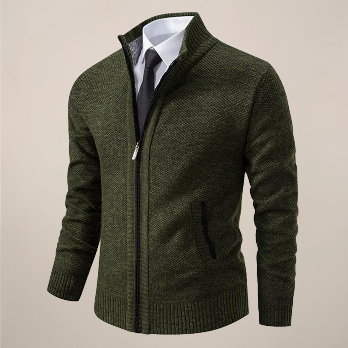 Men’s Zip-Up Stand Collar Cardigan – Smart Casual Knit Jacket