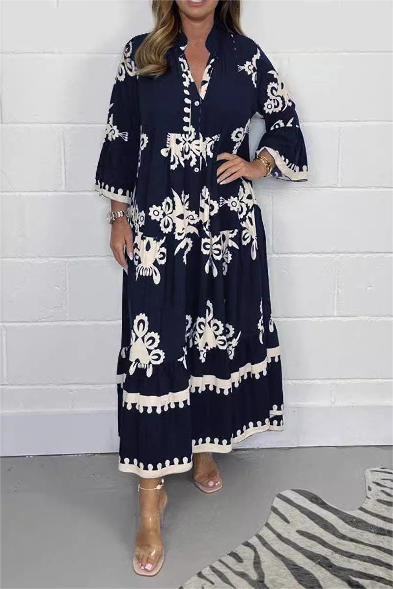 Floral Print Maxi Dress Lightweight Cotton Blend