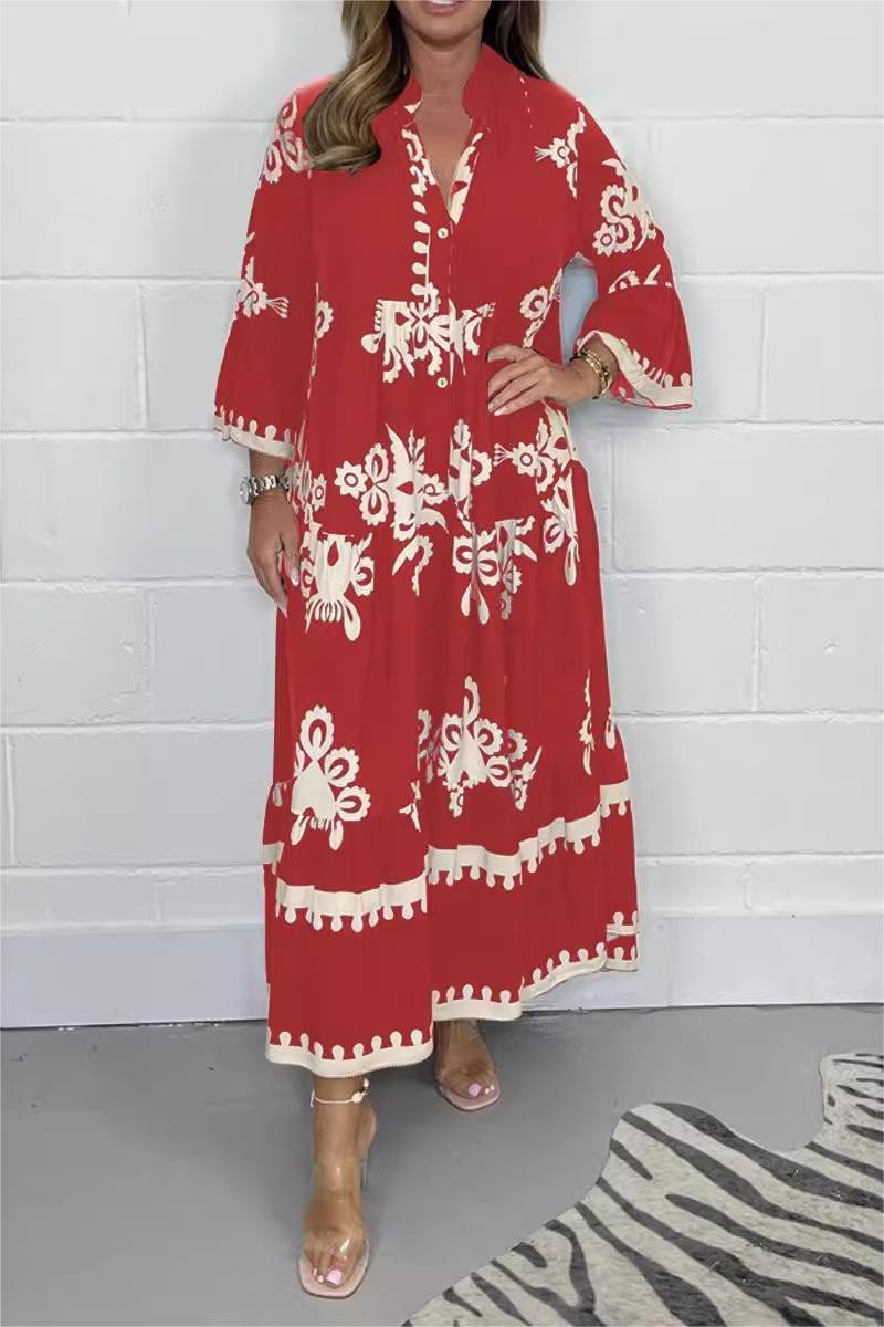 Floral Print Maxi Dress Lightweight Cotton Blend
