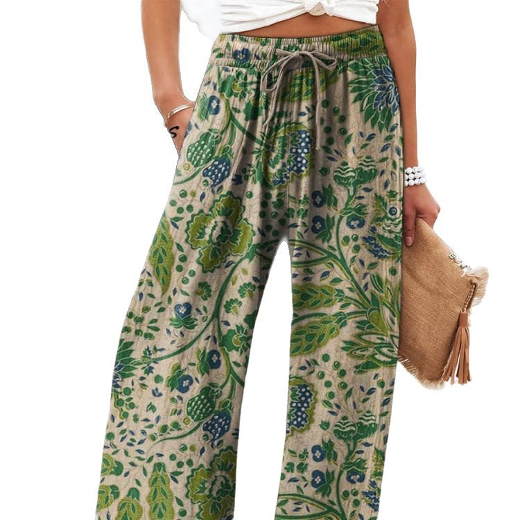 Floral Wide Leg Pants Lightweight High Waist Comfort