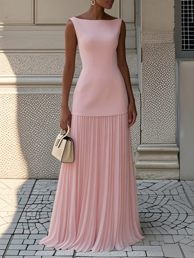 Cressida | Bateau Neck Pleated Maxi Dress