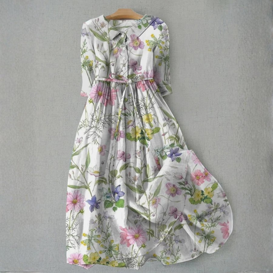Imogen | Botanical Wildflower Tie Waist Maxi Dress