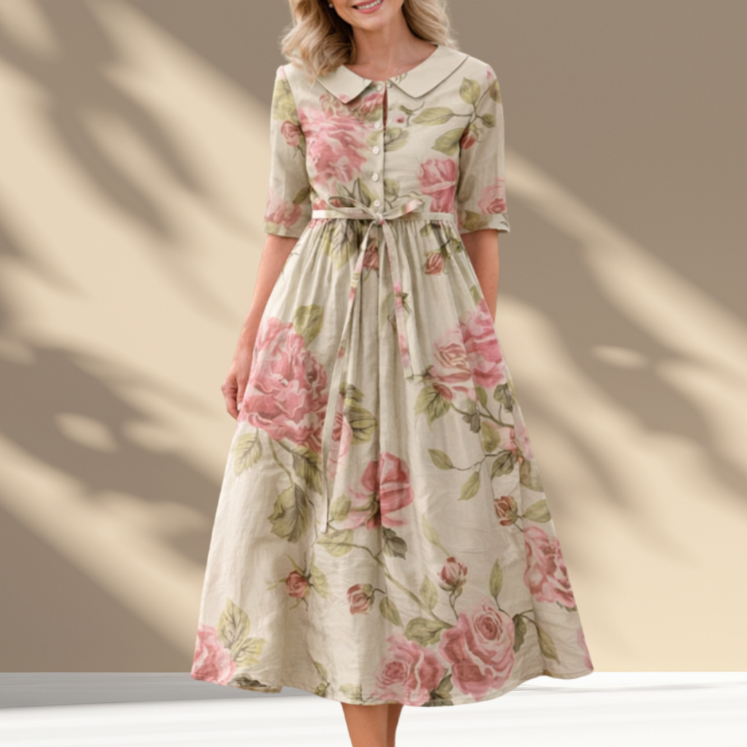 Clarissa | English Rose Tie Waist Midi Dress