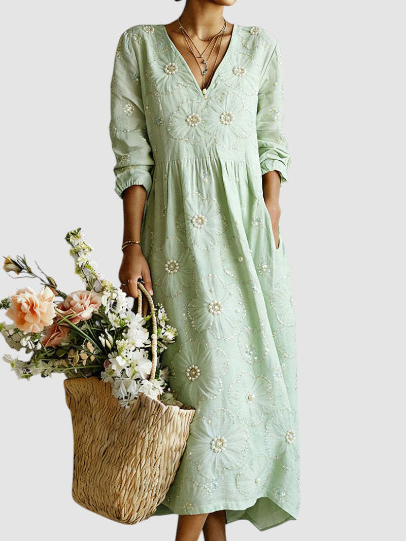 Rosalie | Pearl Floral Midi Dress