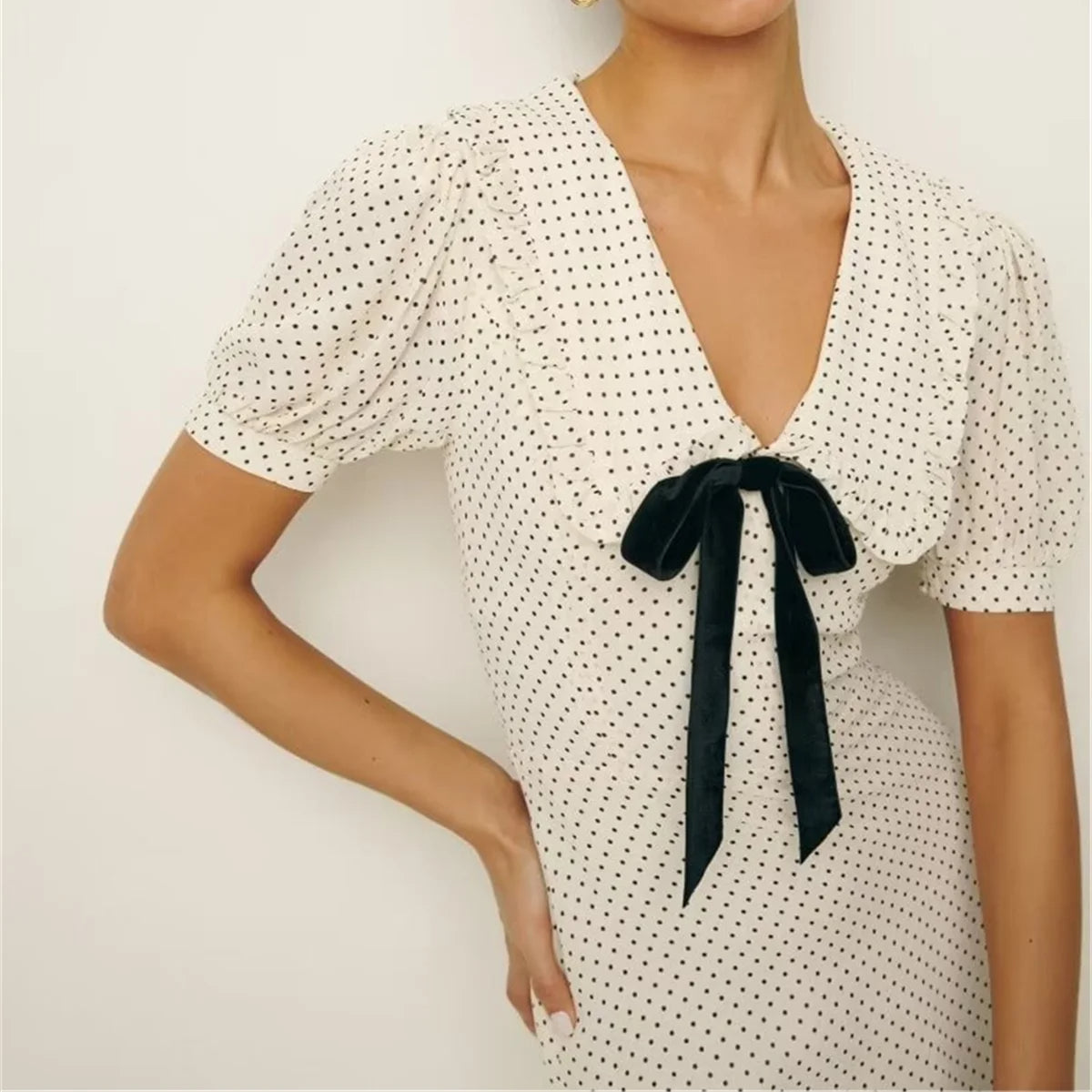 Polka Dot Mini Dress – Puff Sleeve Vintage Summer Dress for Women