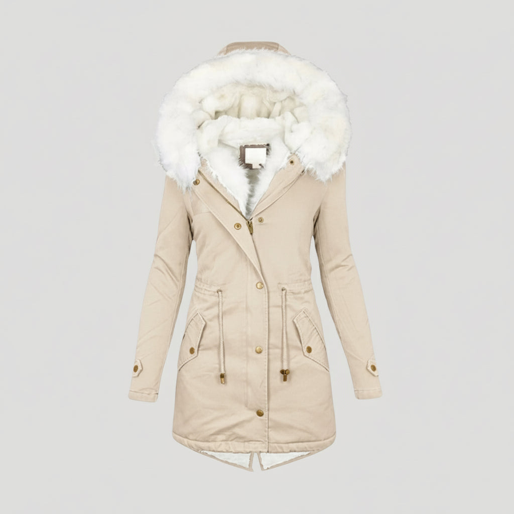 Women’s Winter Parka – Faux Fur Hood and Belted Design