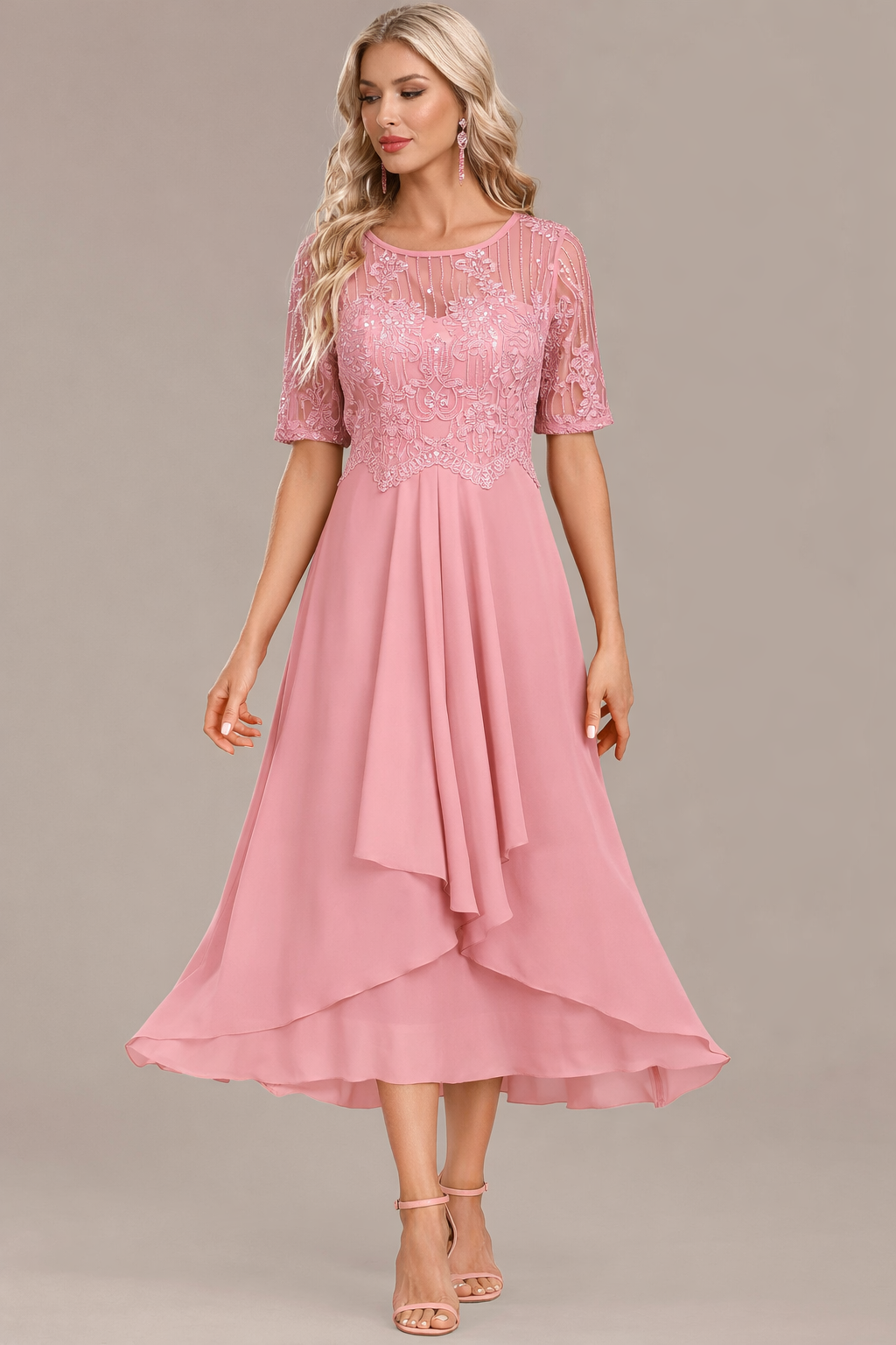 Sophie | Sequin Lace Bodice Chiffon Midi Dress