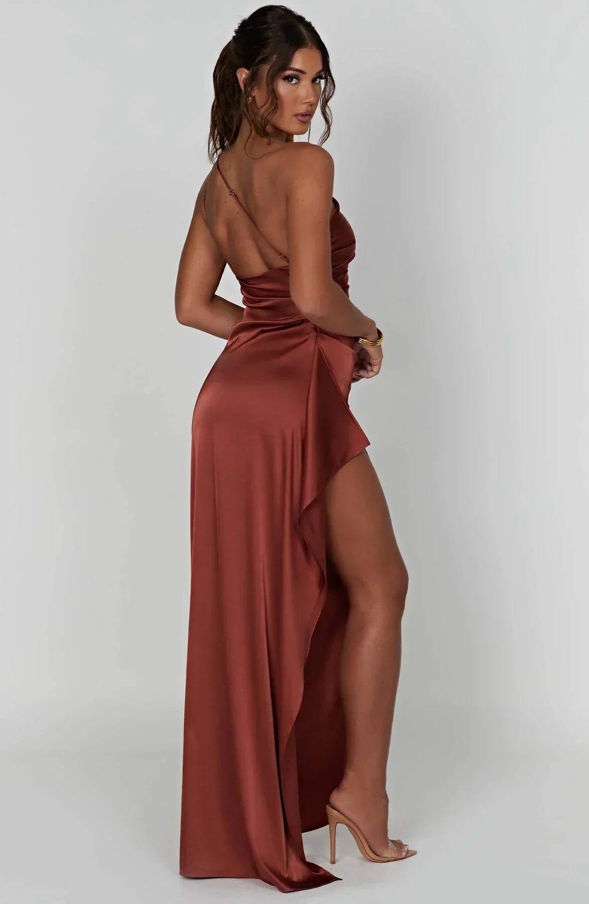 Women’s Asymmetric Evening Maxi Dress – Elegant Gown with High Split