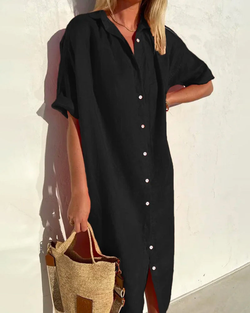 Women’s Button-Up Summer Maxi Dress – Relaxed V-Neck Fit for Warm Days
