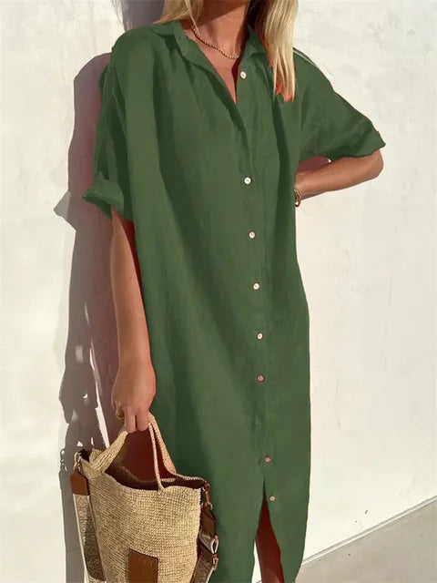Women’s Button-Up Summer Maxi Dress – Relaxed V-Neck Fit for Warm Days