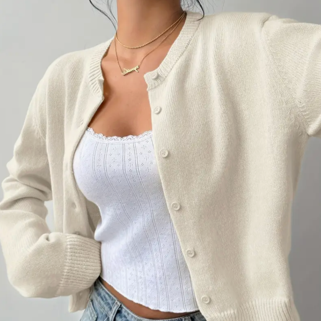 Women’s Cropped Button Cardigan – Soft Knit Layer for Everyday & Casual Wear
