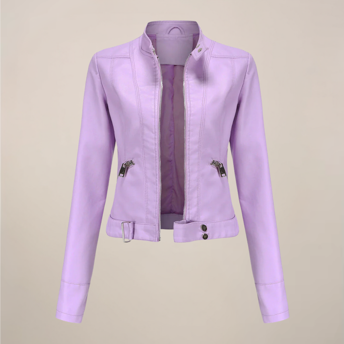 Women’s Faux Leather Biker Jacket – Tailored Short Zip-Up Design