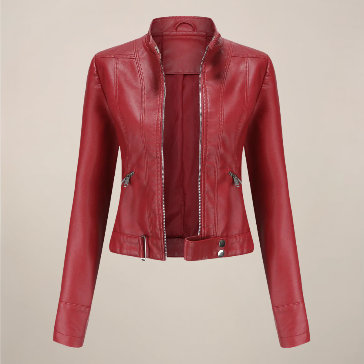 Women’s Faux Leather Biker Jacket – Tailored Short Zip-Up Design