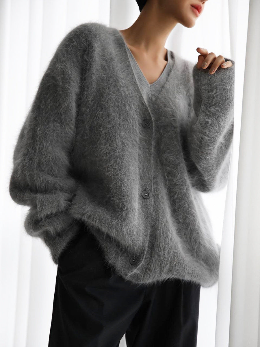 Women’s Knitted V-Neck Cardigan Sweater – Extra Soft, Relaxed Fit