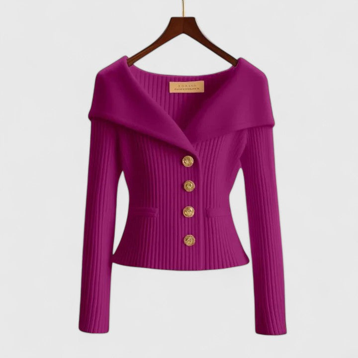 Women’s Off-Shoulder Sweater – Elegant Button-Up Knit for Smart & Evening Wear