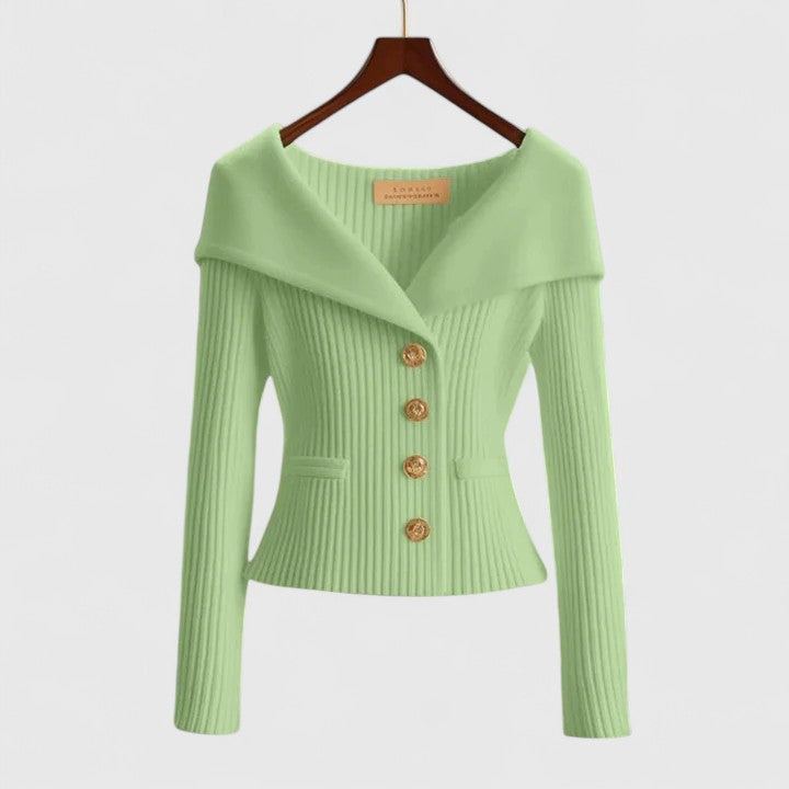 Women’s Off-Shoulder Sweater – Elegant Button-Up Knit for Smart & Evening Wear