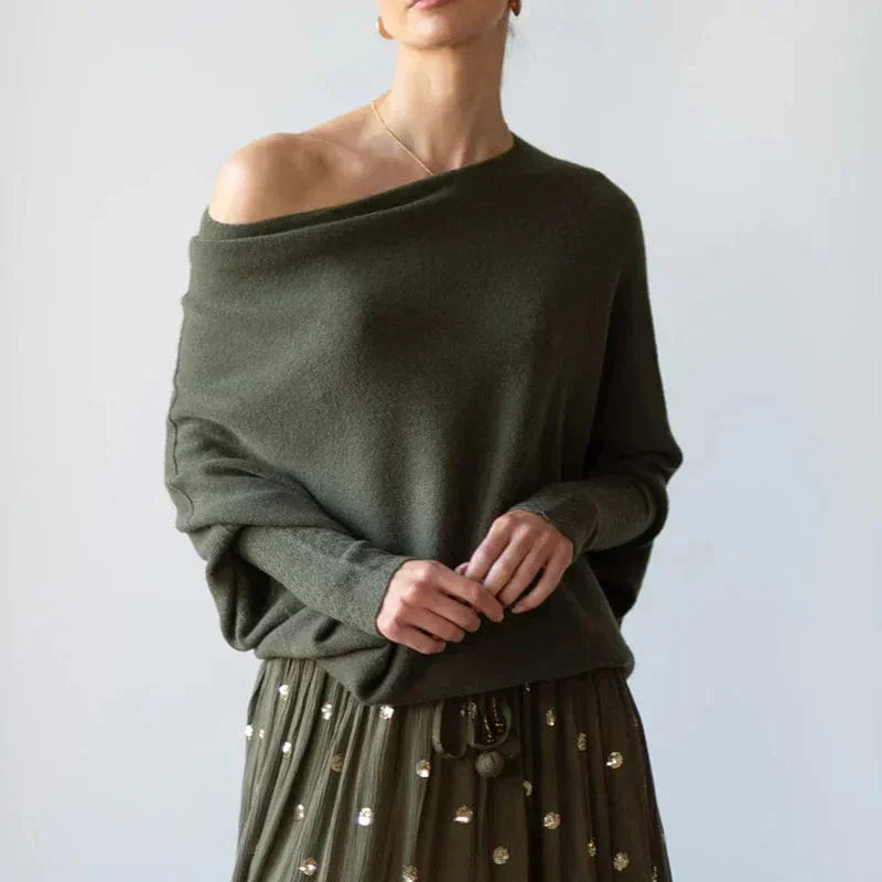 Women’s Oversized Boat-Neck Jumper – Relaxed Batwing Sleeve