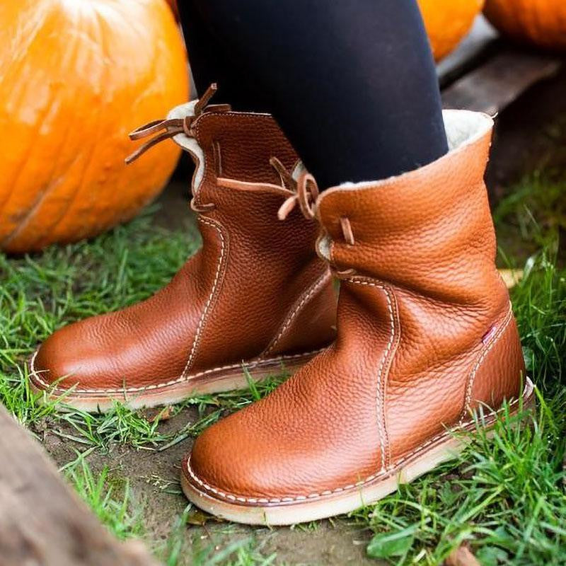 Women’s Shearling-Lined Ankle Boots with Foldable Cuff – Winter Casual Comfort