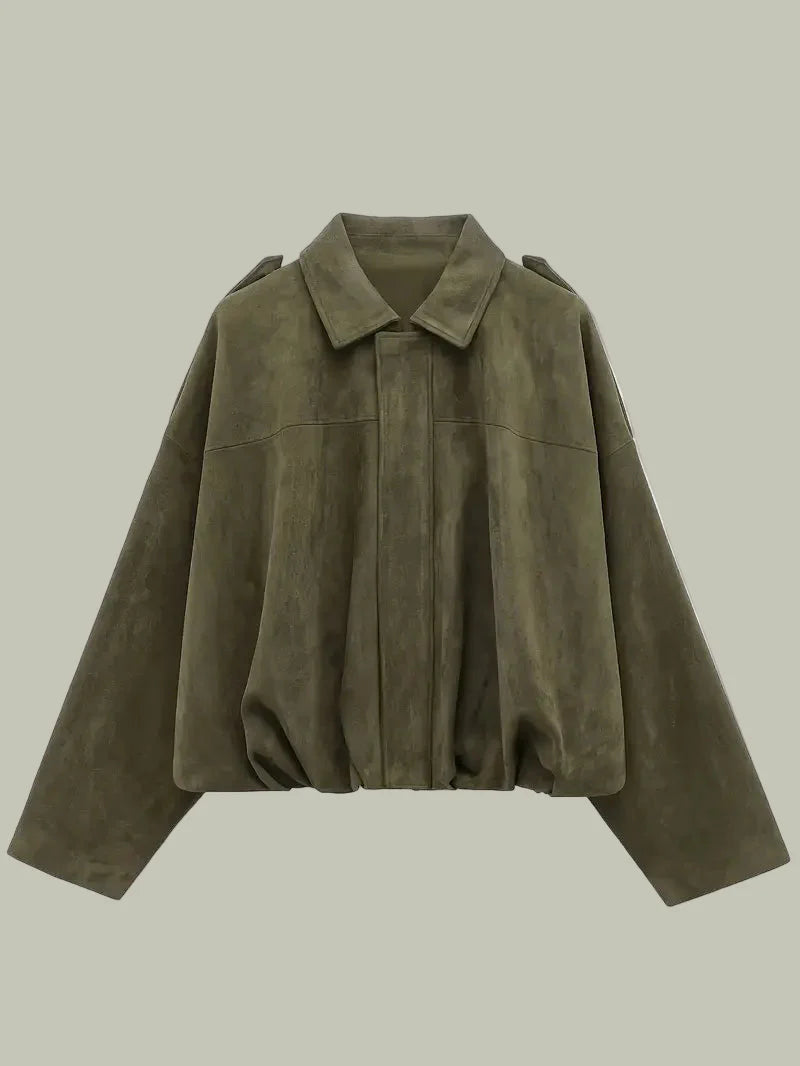 Women’s Short Jacket – Faux Suede, Oversized, Elasticated Hem