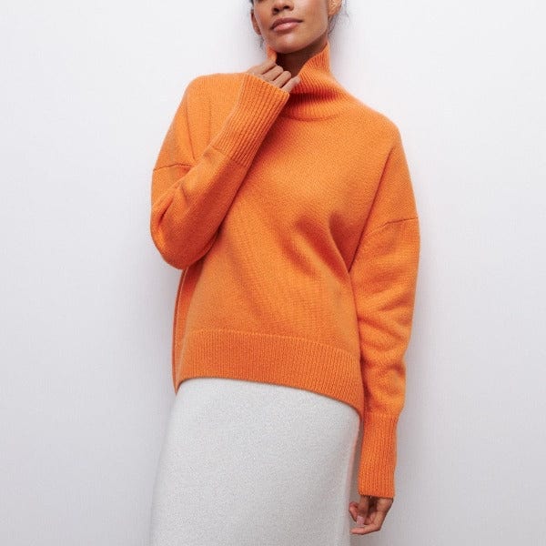 Women’s Turtleneck Sweater – Oversized, Elbow Sleeve, Ribbed Trims