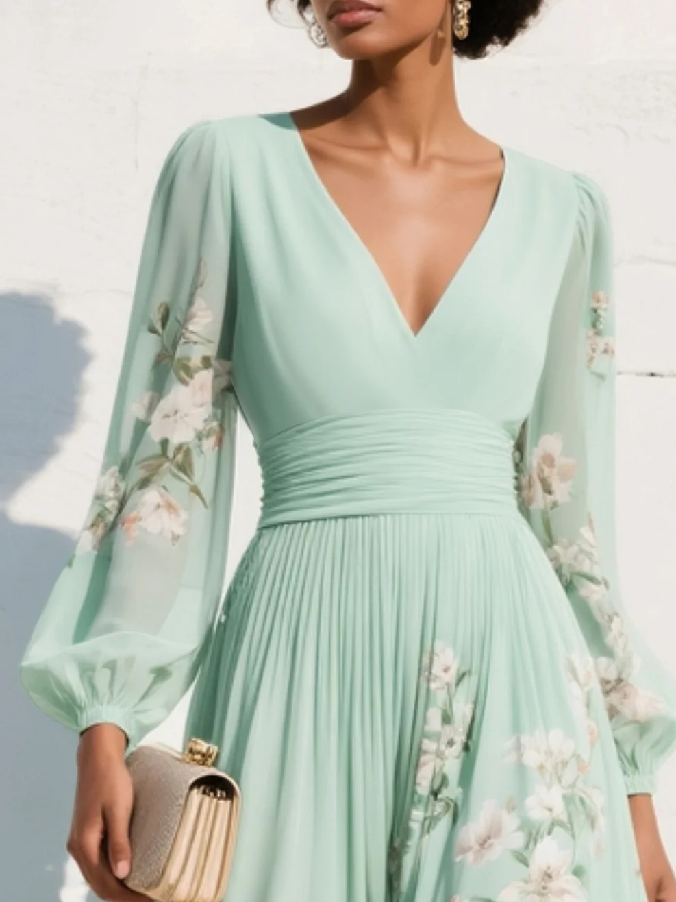 Isadora | Floral Border Pleated Maxi Dress