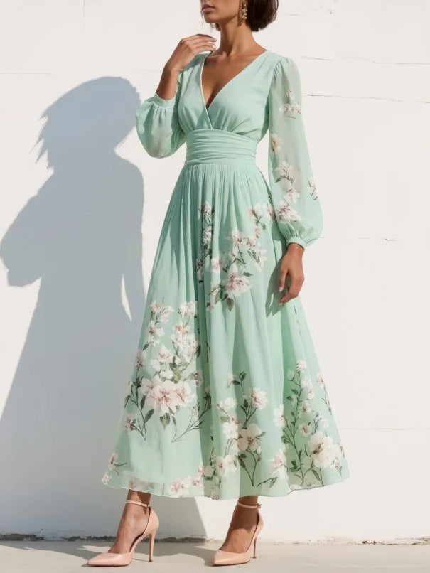 Isadora | Floral Border Pleated Maxi Dress