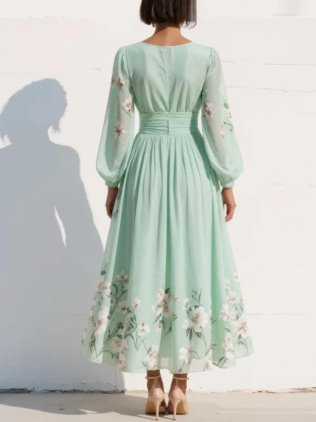 Isadora | Floral Border Pleated Maxi Dress