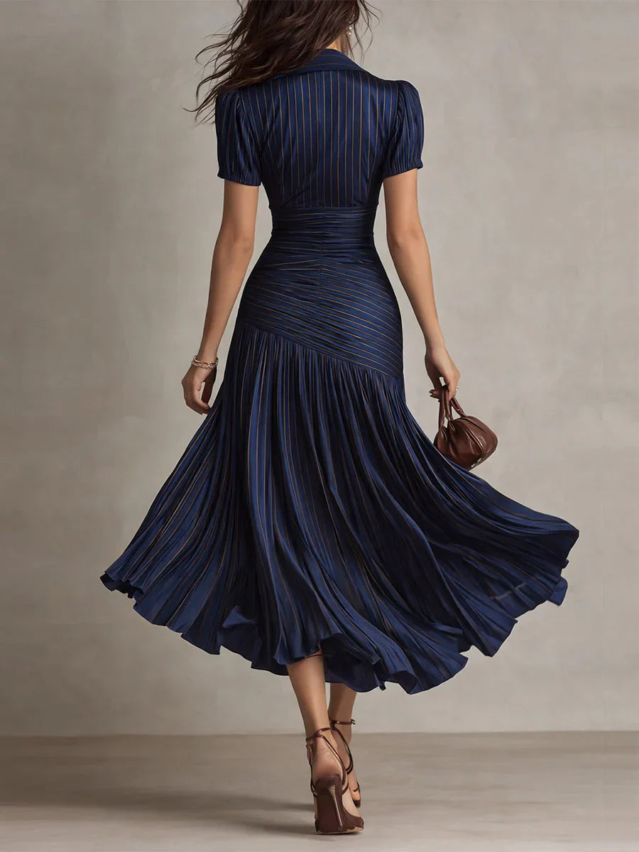 Marina | Stripe Pleated Midi Dress