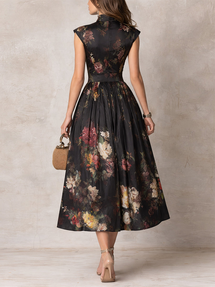 Cordelia | Dark Floral Keyhole Midi Dress