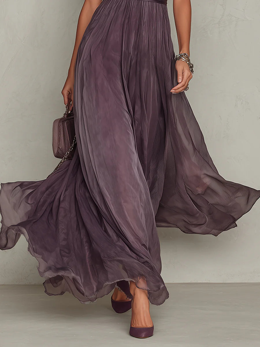 Genevieve | Lace Trim Chiffon Maxi Dress