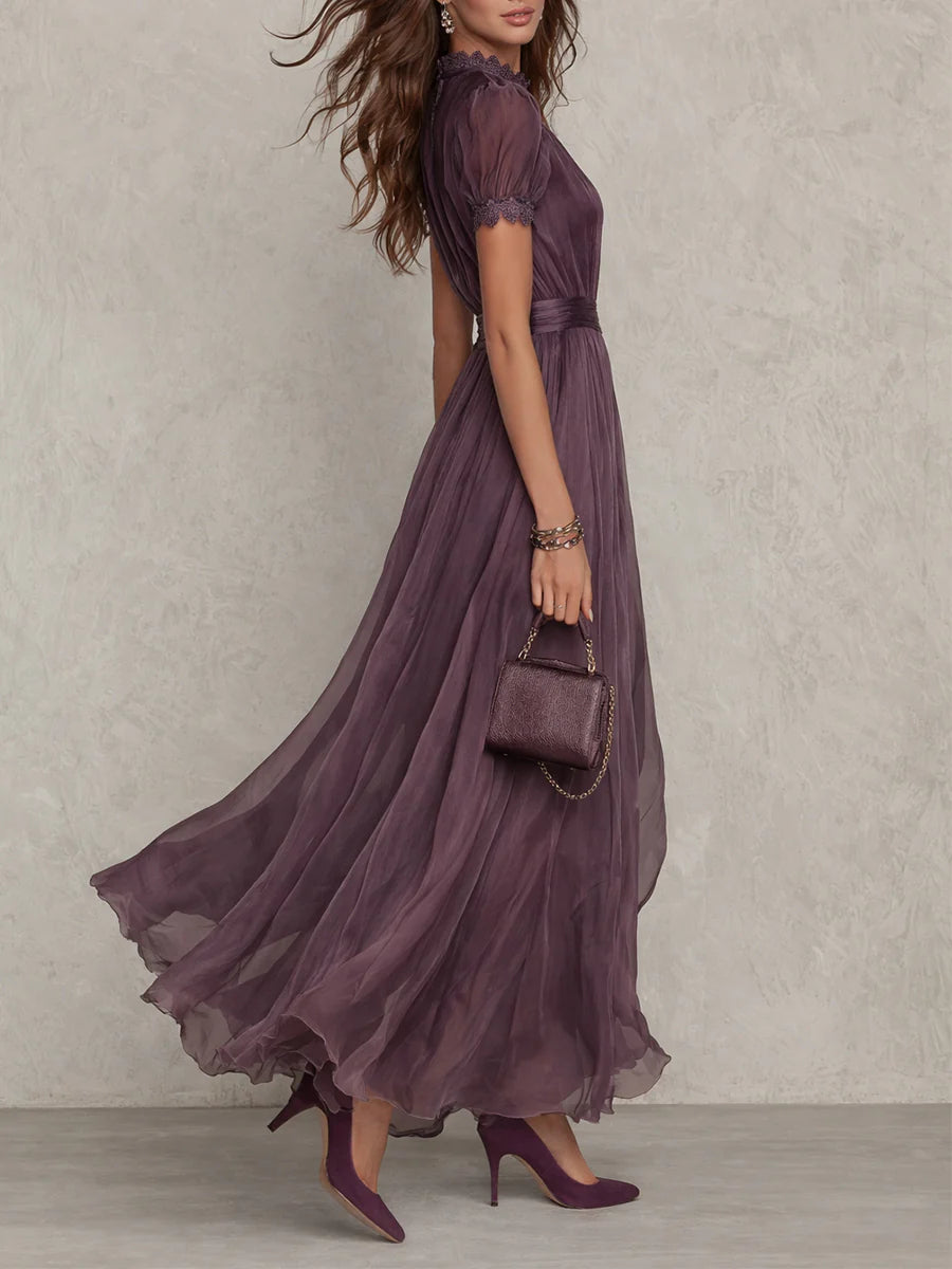 Genevieve | Lace Trim Chiffon Maxi Dress