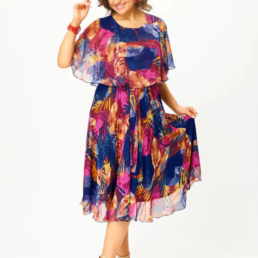 Sylvia | Vibrant Chiffon Midi Dress