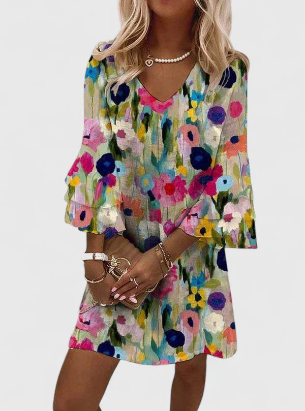 Gillian | Floral Print V Neck Dress