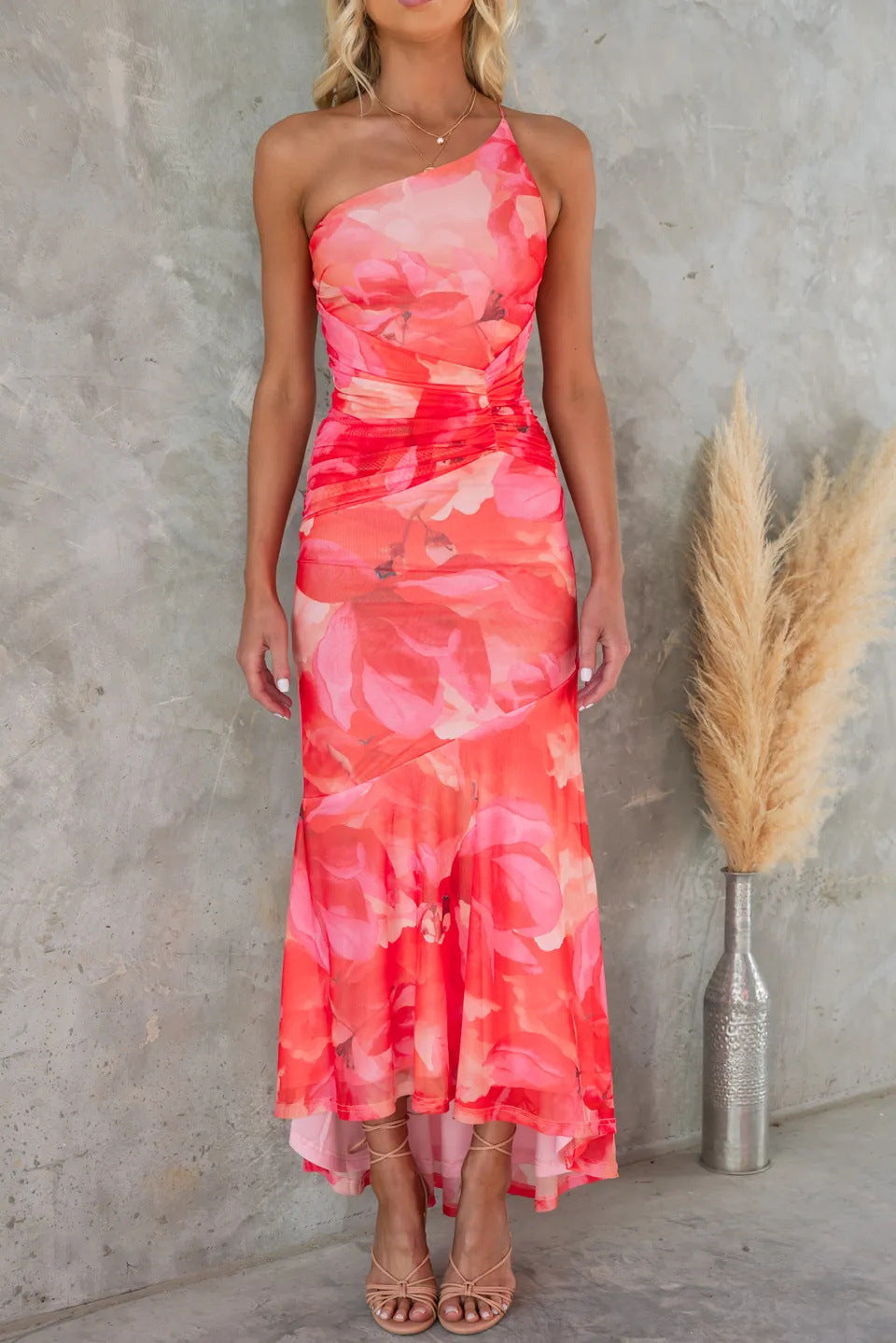 Lila | One-Shoulder Floral Ruched Maxi Dress