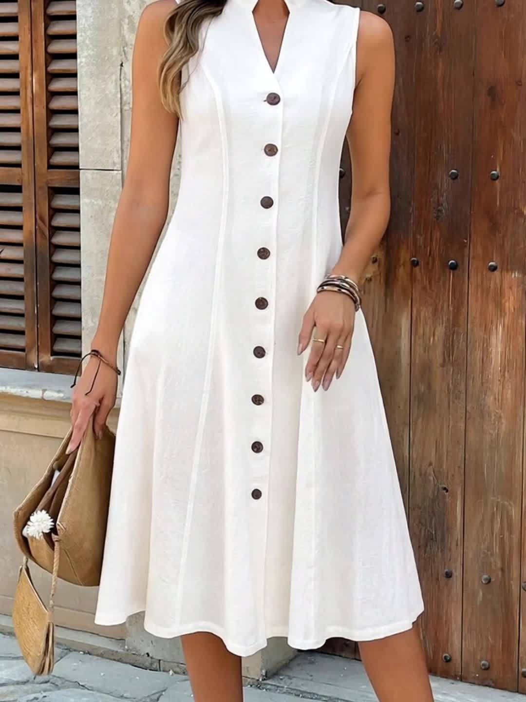 Simone | Button-Front Sleeveless Midi Dress